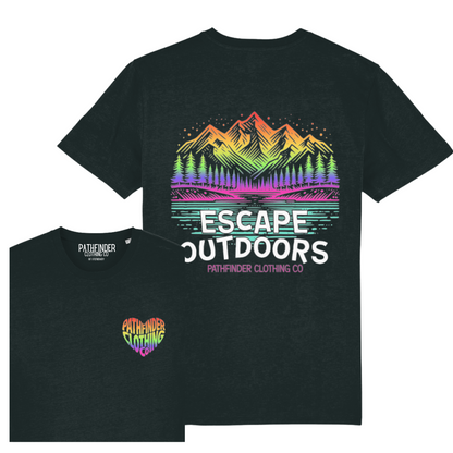 Organic LGBTQ outdoor t-shirt with Escape Outdoors design